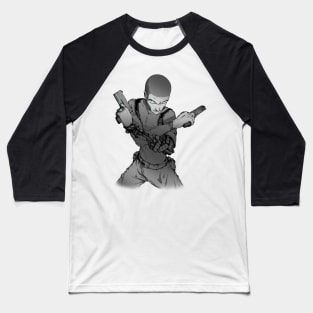 Cyberpunk detective policeman stands in a suggestive pose with two pistols and a hand with gears Baseball T-Shirt